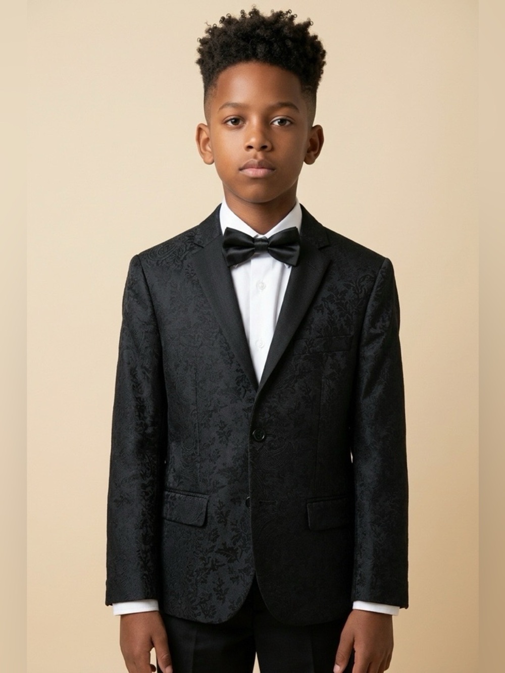 Black Boys' Floral Jacquard Tuxedo Jacket